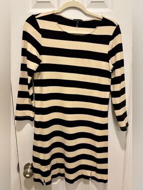 Theory Black and Tan Striped Long-Sleeve Knit Dress S